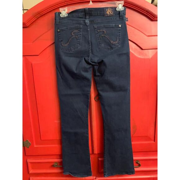 Rock & Republic Sz 10 M Kasandra Jean Denim Rose Gold Rivet Pocket Dark Blue EUC - Picture 2 of 5